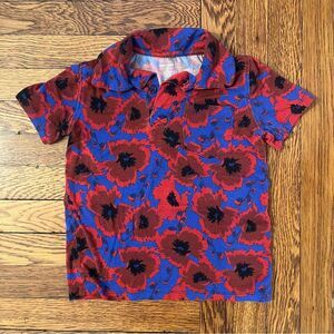 Kids Floral Poppy Polo Shirt - Blue and Red